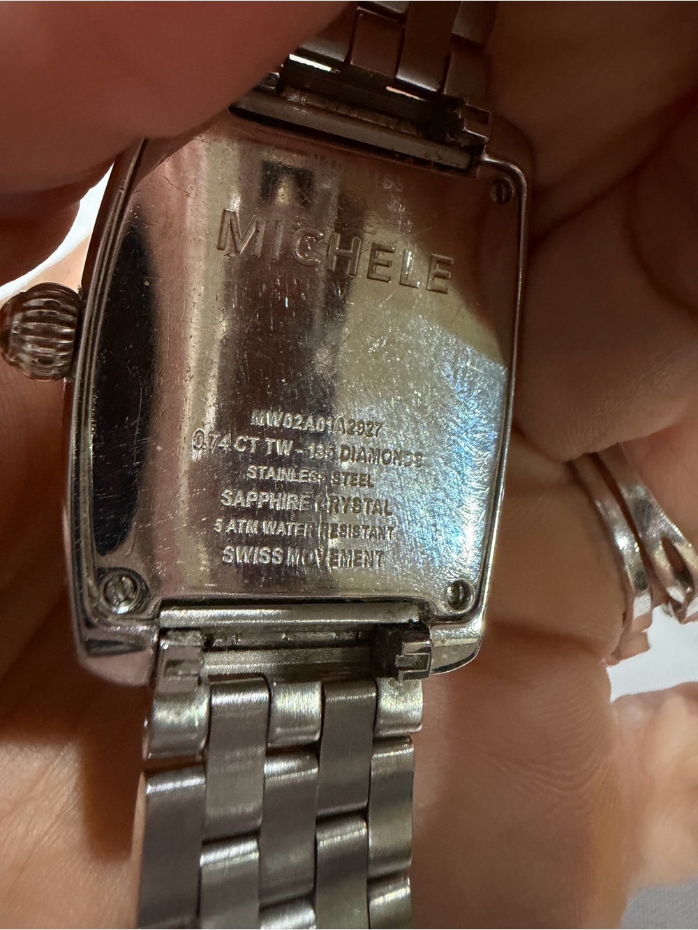 Michele Diamond-Set Stainless Steel Tonneau Watch — Black Dial - Picture 10 of 13